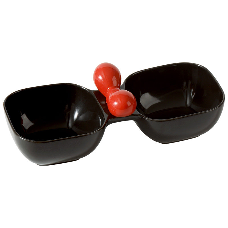 Ceramic Pet Food Water Snack Dual Bowl Set