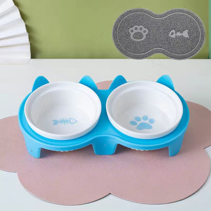 Bowl Ceramic Double Bowl Water Bowl Tall Diagonal Pet Bowl supplies