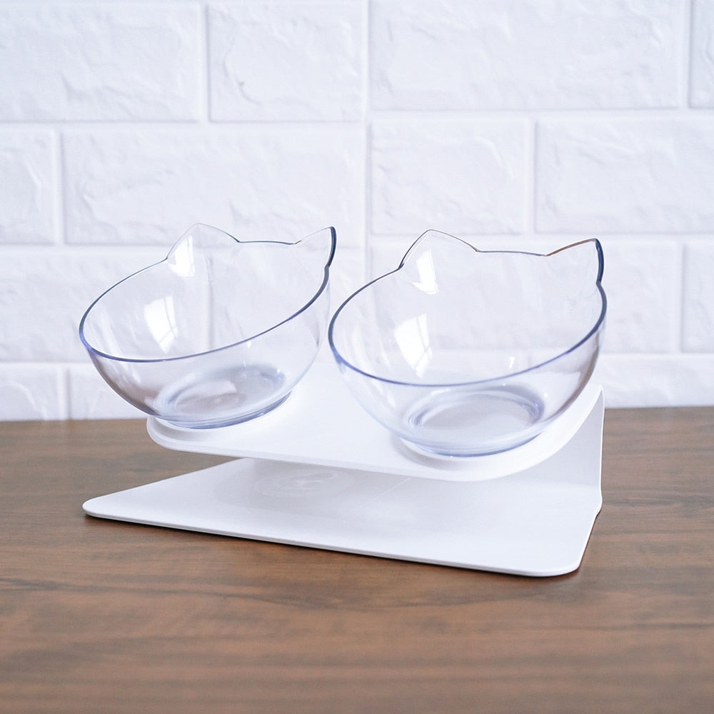 Non Slip Double Pet Bowl Raised Stand Cervical Protection Transparent Feeder