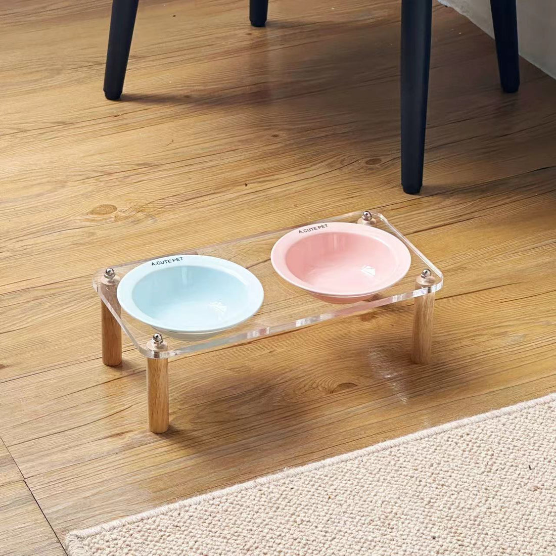 Ceramic Anti-Tumble Raised Pet Food And Water Double Bowl Stand