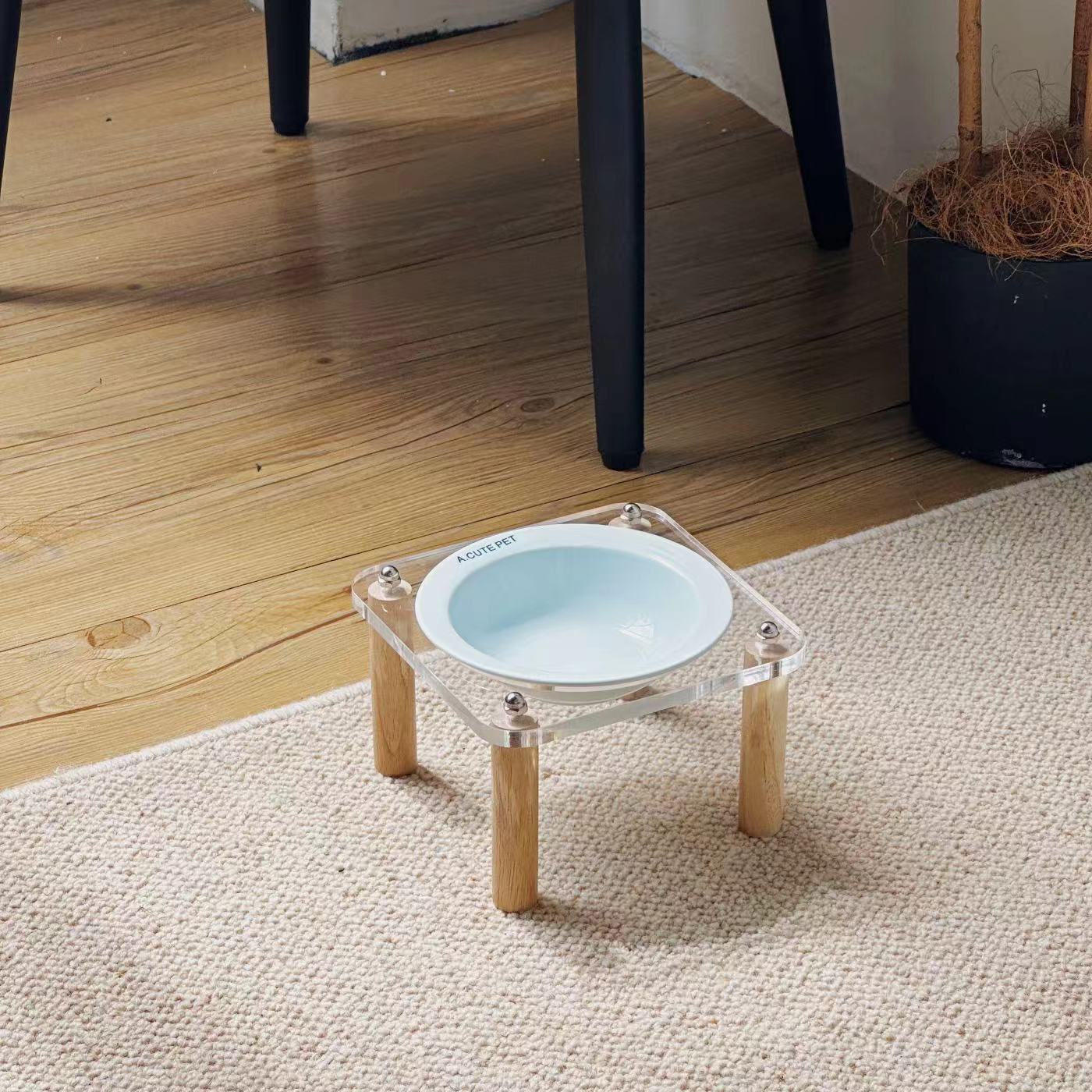 Ceramic Anti-Tumble Raised Pet Food And Water Double Bowl Stand