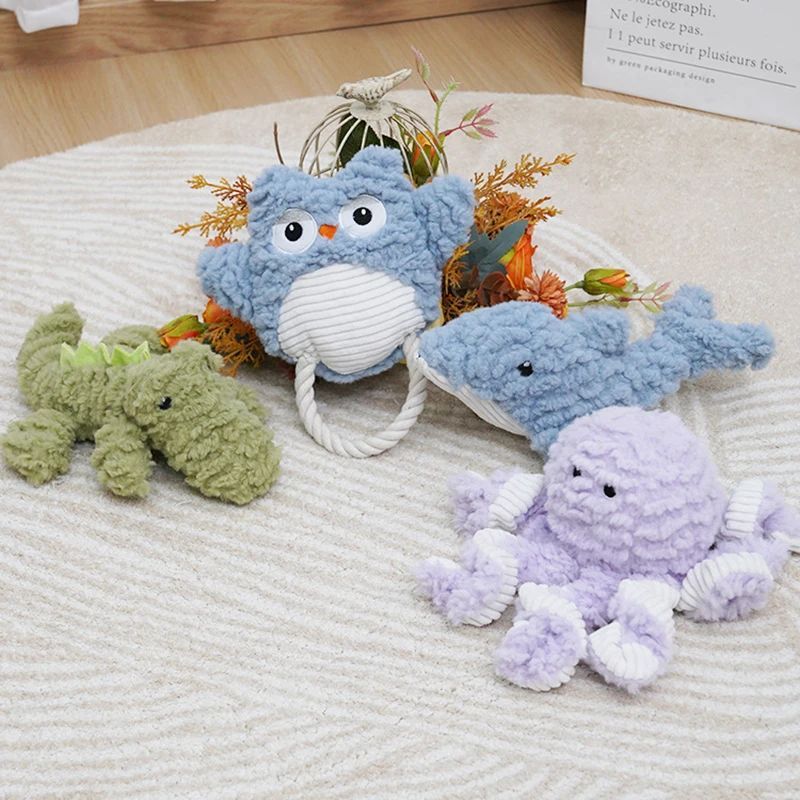 Plush Animal Shape Bite Resistant Squeaky Corduroy Pet Toy Training Accessory