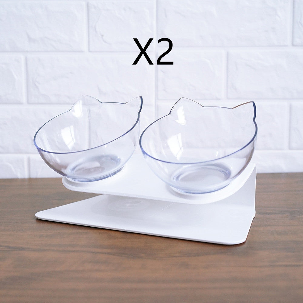 Non Slip Double Pet Bowl Raised Stand Cervical Protection Transparent Feeder