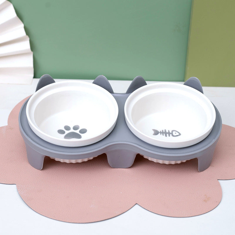 Bowl Ceramic Double Bowl Water Bowl Tall Diagonal Pet Bowl supplies