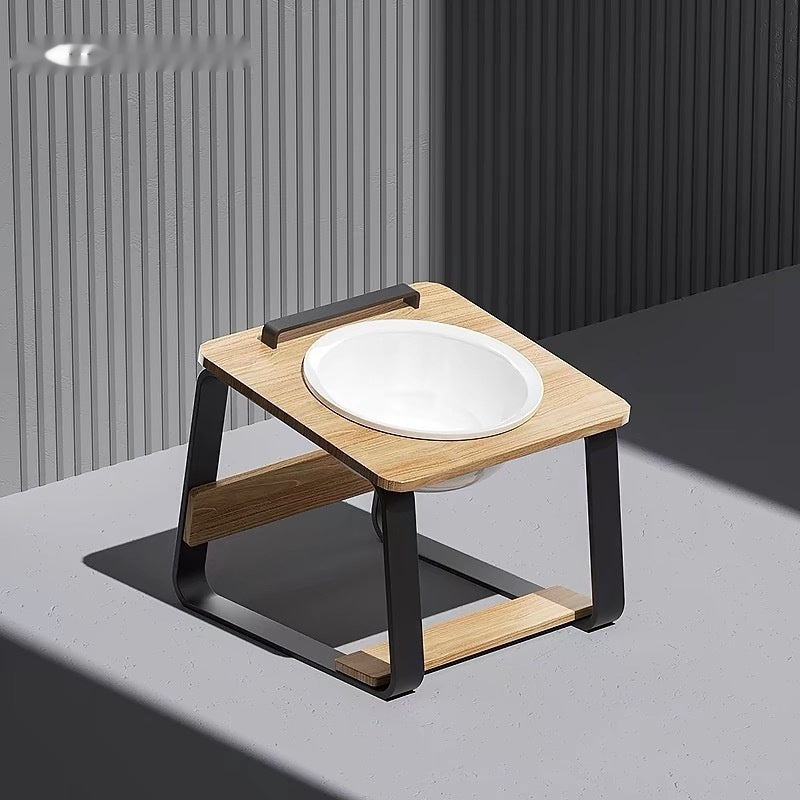 Ceramic Double Bowl Pet Feeding Water Holder Anti Neck Strain Stand