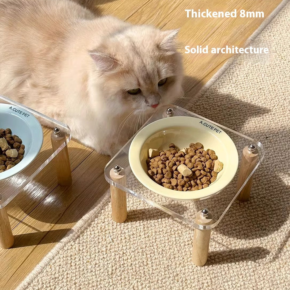 Ceramic Anti-Tumble Raised Pet Food And Water Double Bowl Stand