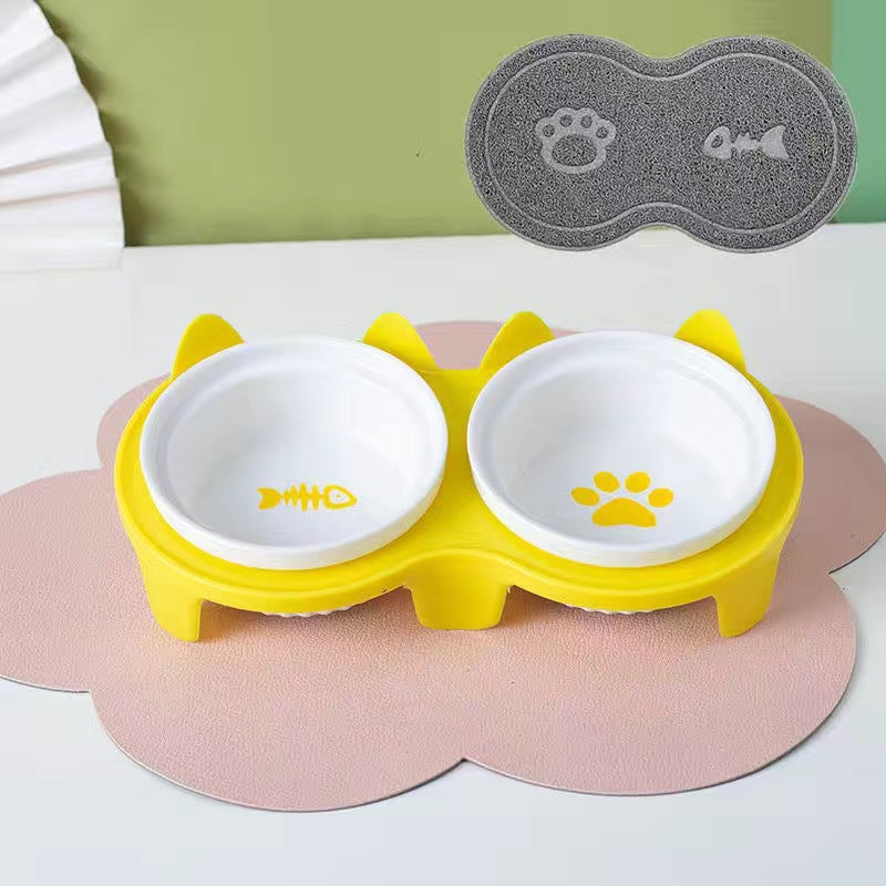 Bowl Ceramic Double Bowl Water Bowl Tall Diagonal Pet Bowl supplies