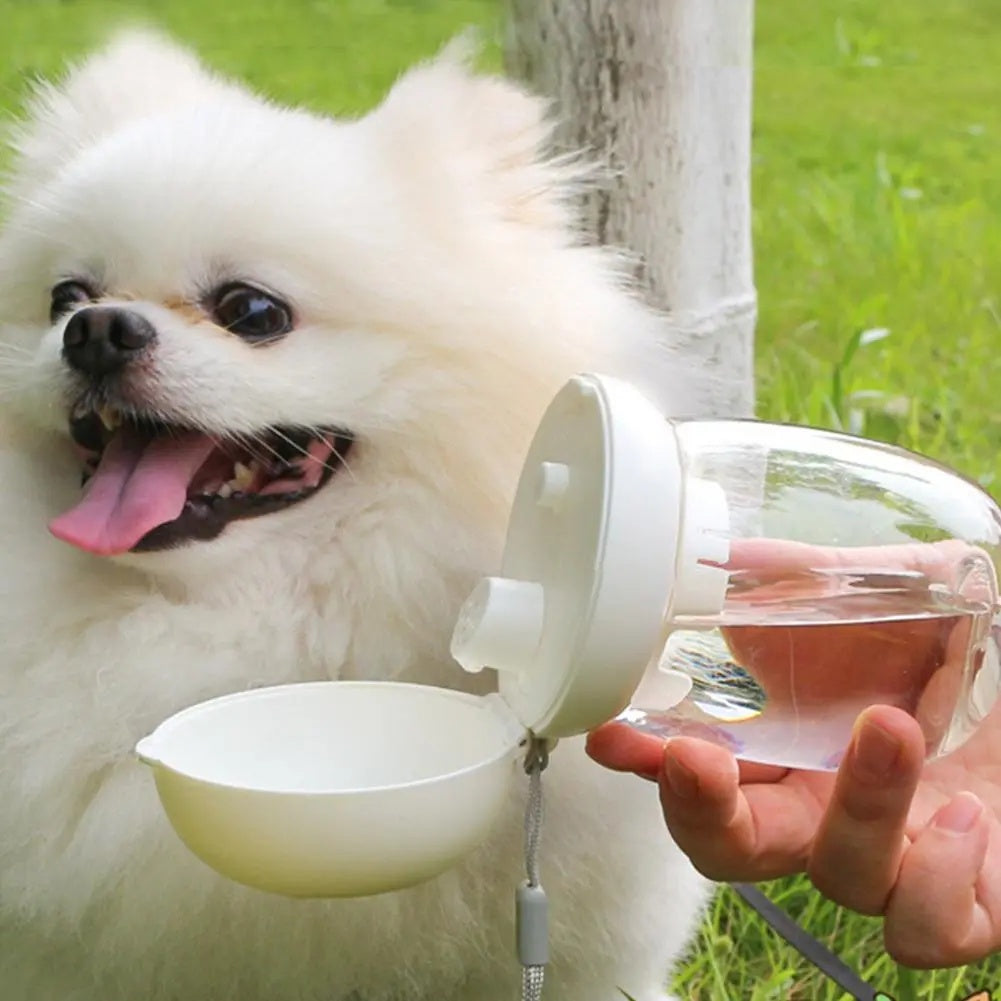 Portable Outdoor Travel Pet Water Bottle Drinking Cup Feeding Bowl With Lanyard