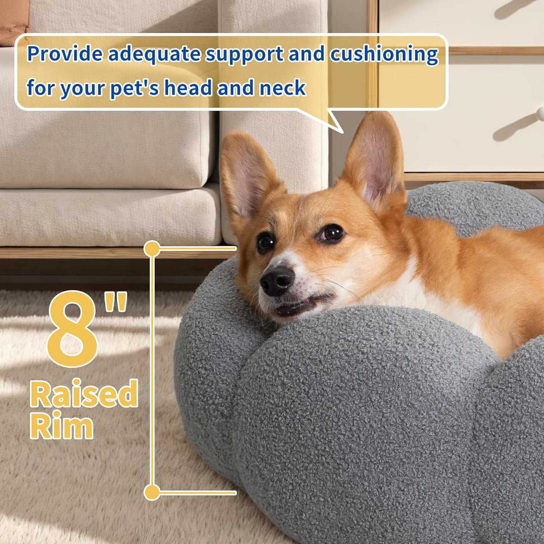 Pet Calming Fluffy Flower Plush Round Donut Cuddler Bed