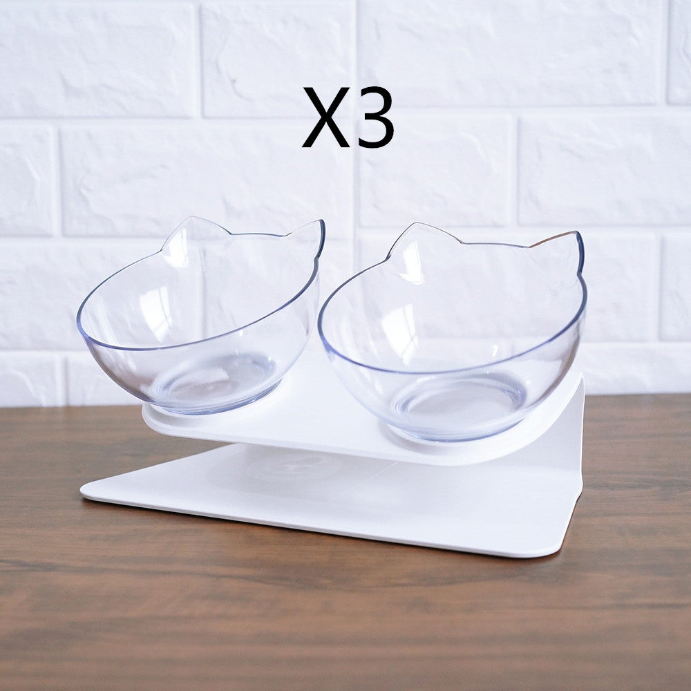 Non Slip Double Pet Bowl Raised Stand Cervical Protection Transparent Feeder