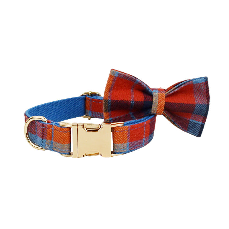Pet Velvet Plaid Collar Hand Rope Bandana Set
