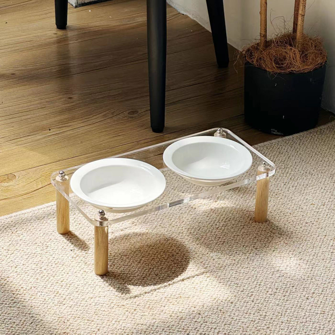 Ceramic Anti-Tumble Raised Pet Food And Water Double Bowl Stand