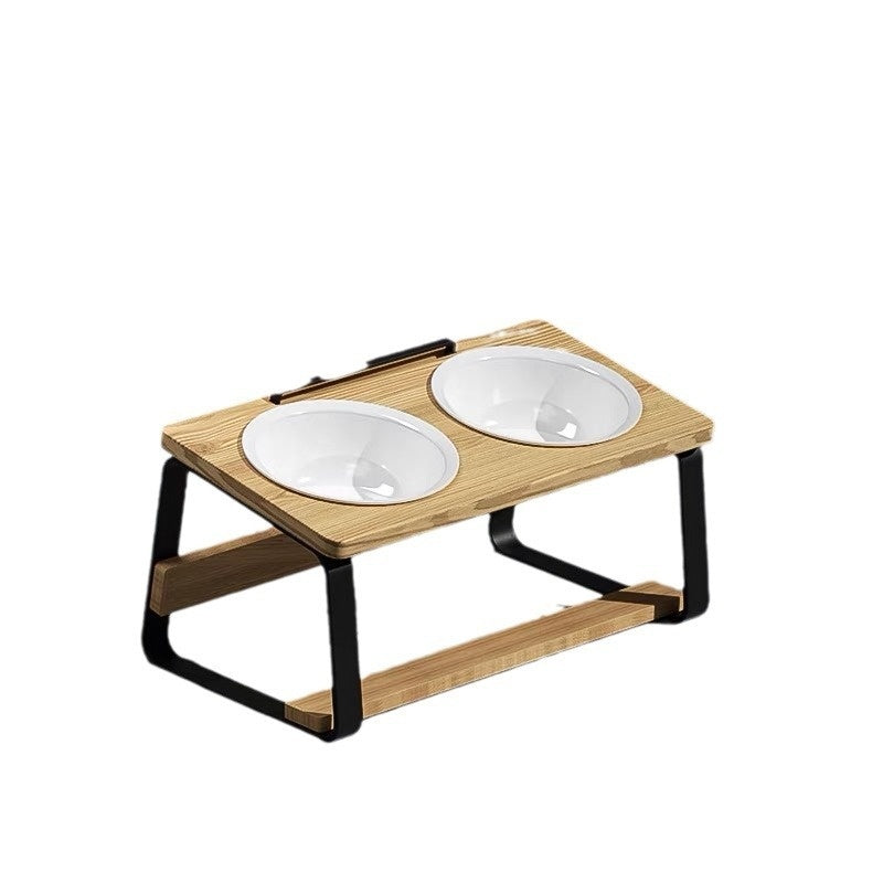 Ceramic Double Bowl Pet Feeding Water Holder Anti Neck Strain Stand