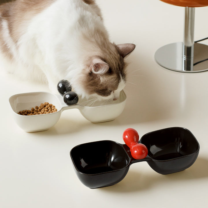 Ceramic Pet Food Water Snack Dual Bowl Set